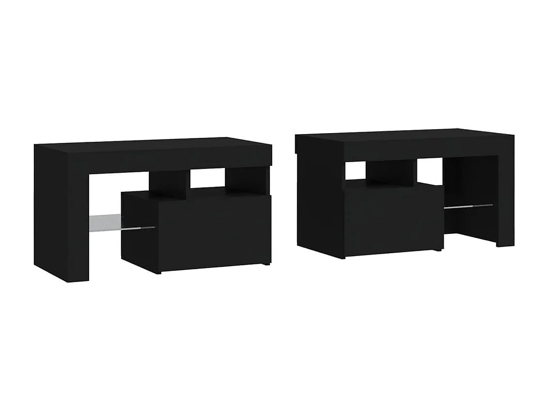 Lot de 2 Tables de chevet et lumières LED Noir 70x36,5x40 cm FR12012