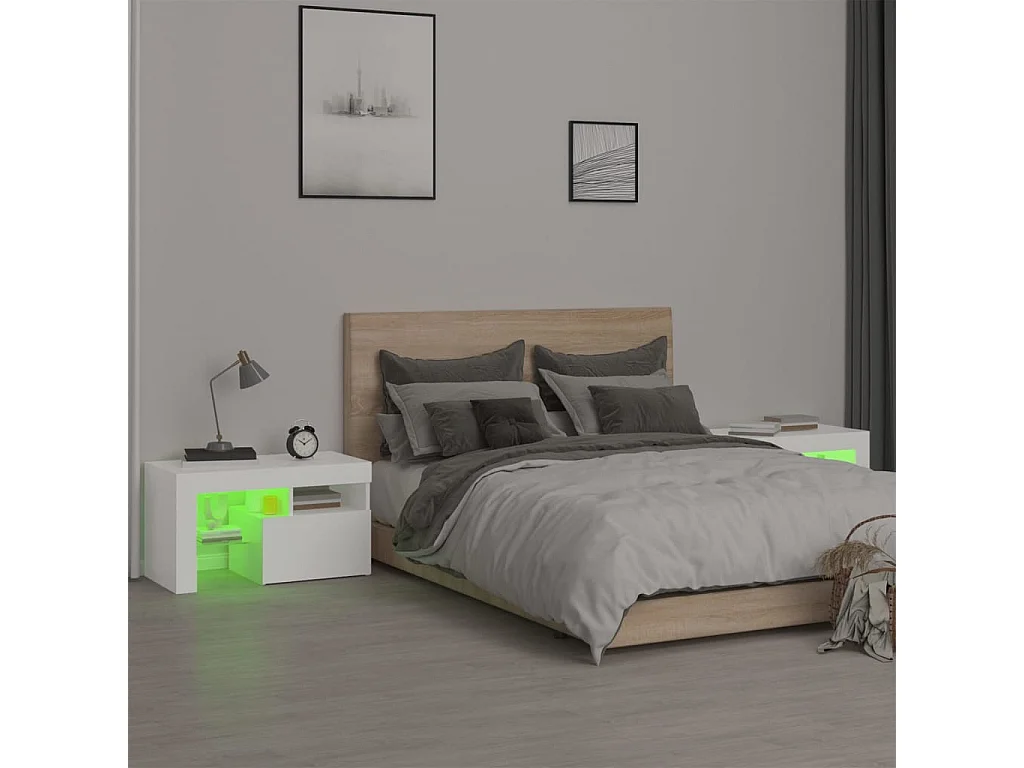 Lot de 2 Tables de chevet et lumières LED Blanc 70x36,5x40 cm FR50629
