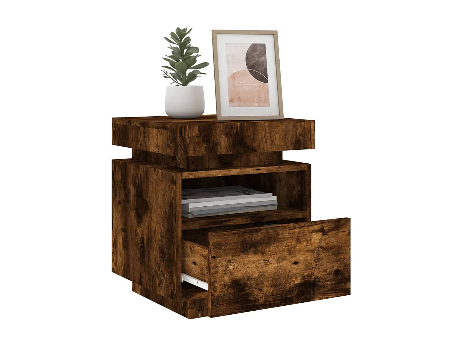 Table de chevet avec lumières LED chêne fumé 40x39x48,5 cm FR56057