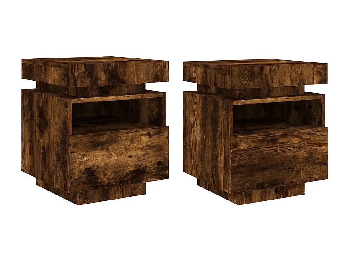 Lot de 2 Tables de chevet avec lumières LED chêne fumé FR70937