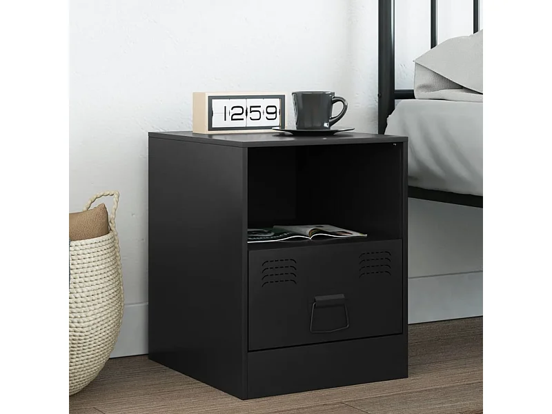 Table de chevet noir 34,5x39x44 cm acier FR38423