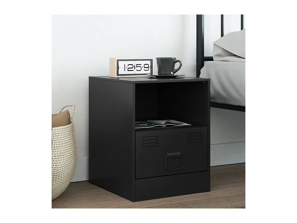 Table de chevet noir 34,5x39x44 cm acier FR38423