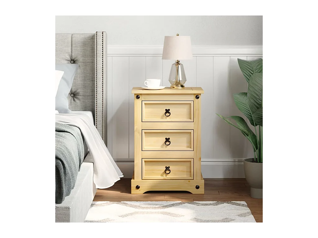Mesita de noche Corona madera maciza de pino 53x39x66 cm ES539357