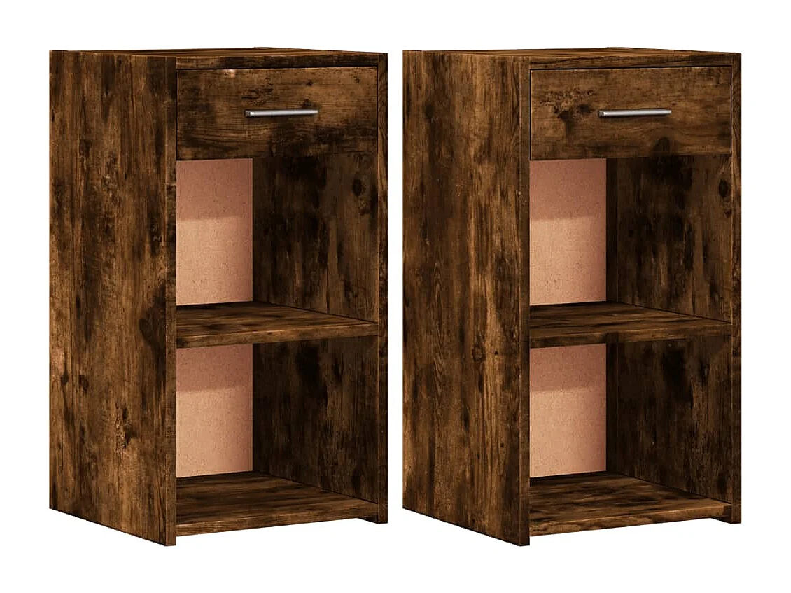Lot de 2 Tables de chevet chêne fumé 35x34x65 cm bois ingénierie FR67443