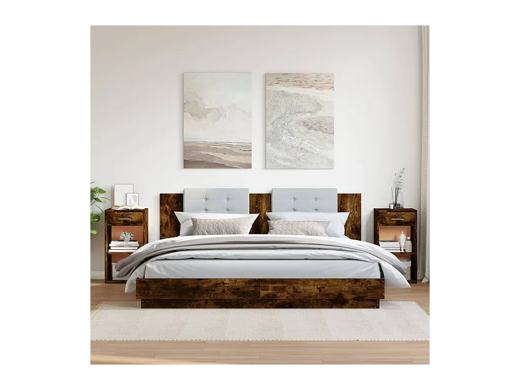 Lot de 2 Tables de chevet chêne fumé 35x34x65 cm bois ingénierie FR67443