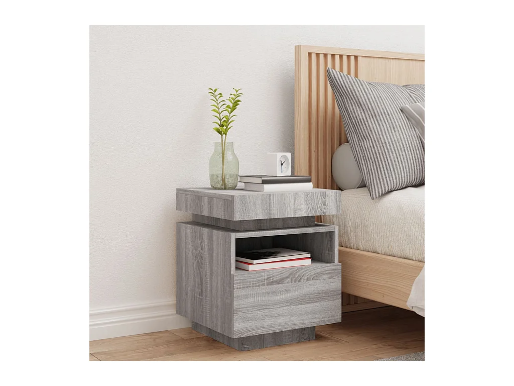 Mesita de noche con luces LED gris Sonoma 40x39x48,5 cm ES155748