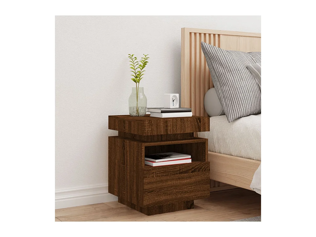 Table de chevet avec lumières LED chêne marron 40x39x48,5 cm FR30194