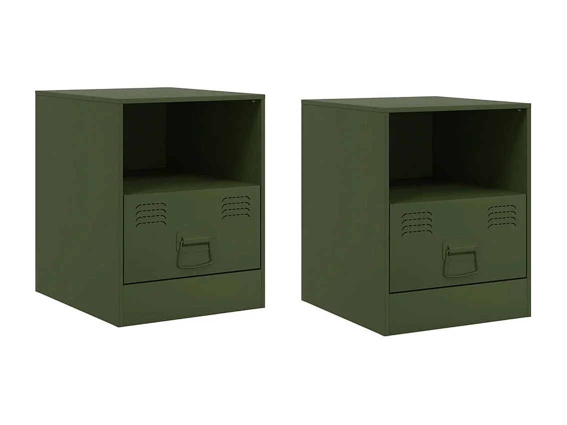 Lot de 2 Tables de chevet vert olive 34,5x39x44 cm acier FR93472