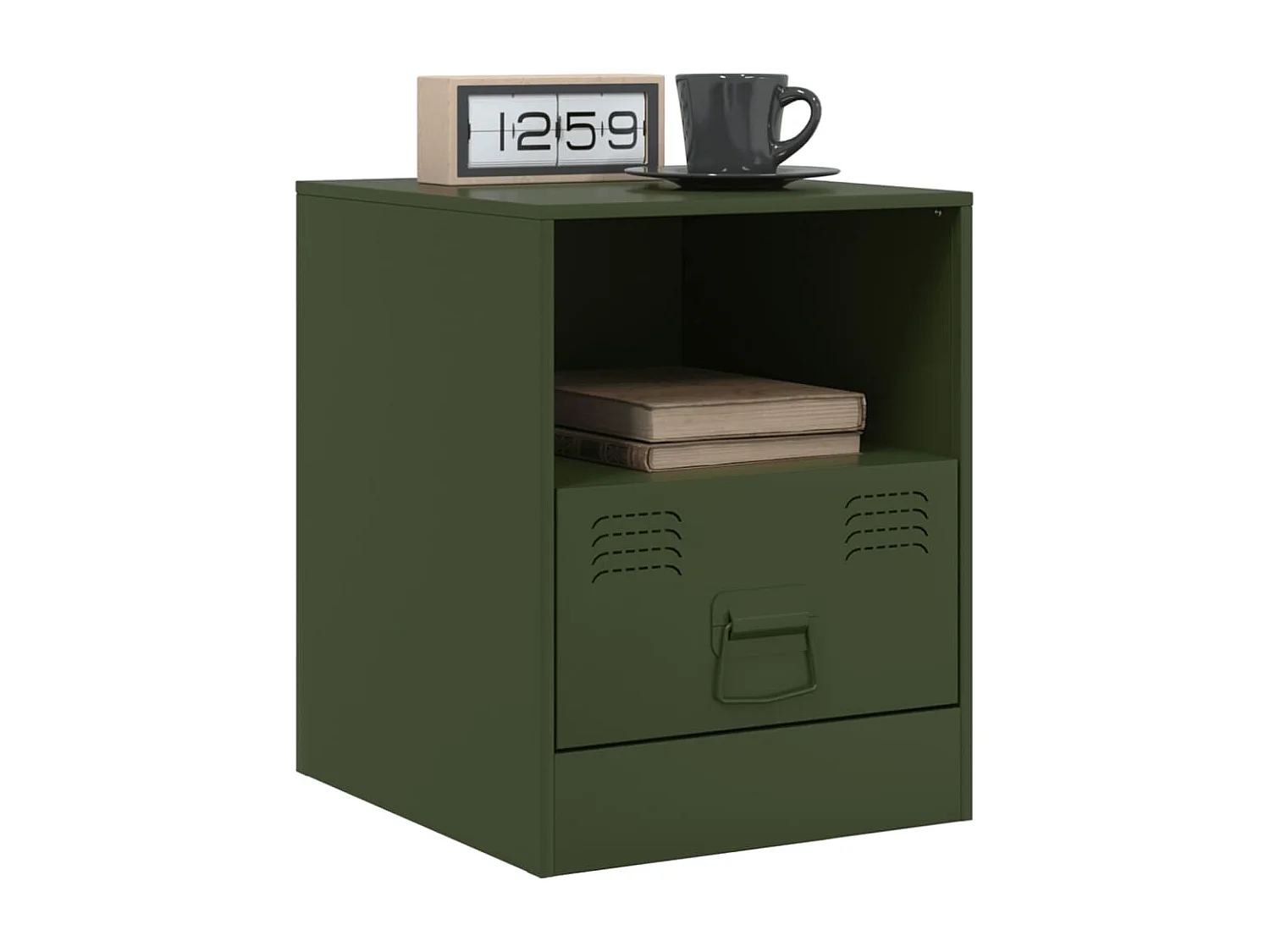 Lot de 2 Tables de chevet vert olive 34,5x39x44 cm acier FR93472