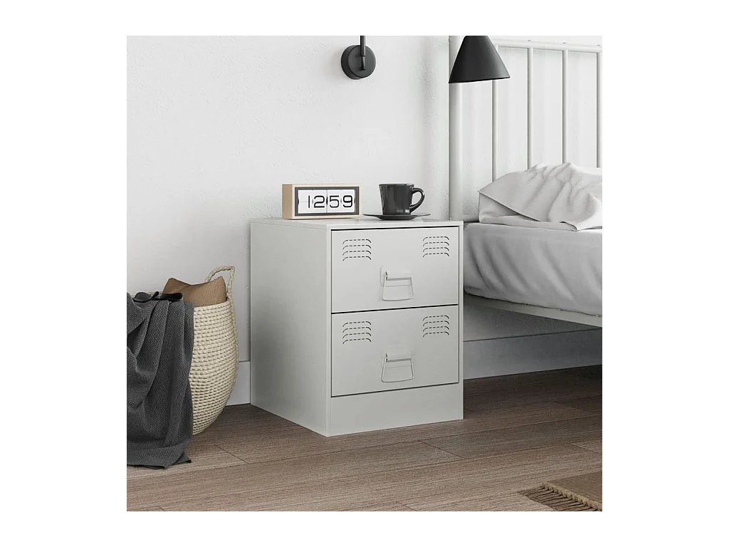 Table de chevet blanc 34,5x39x44 cm acier FR12031