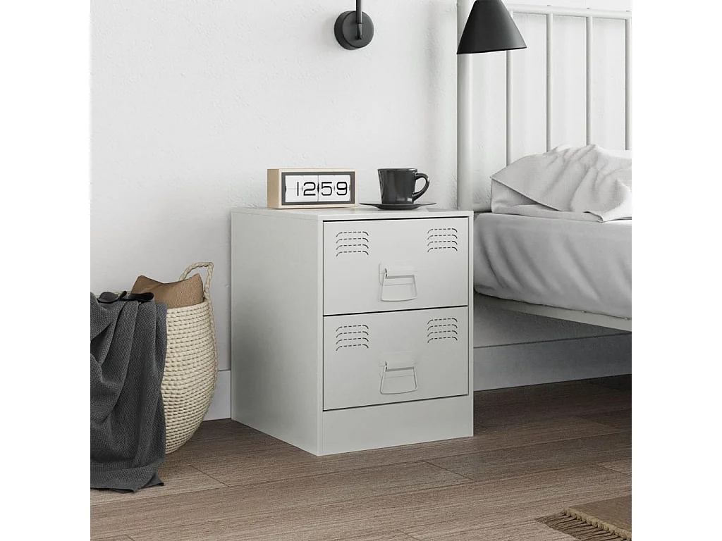 Table de chevet blanc 34,5x39x44 cm acier FR12031