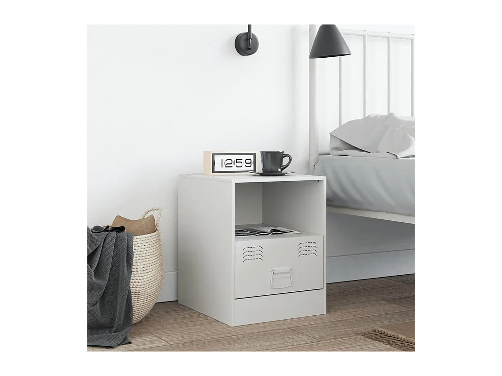 Table de chevet blanc 34,5x39x44 cm acier FR12128
