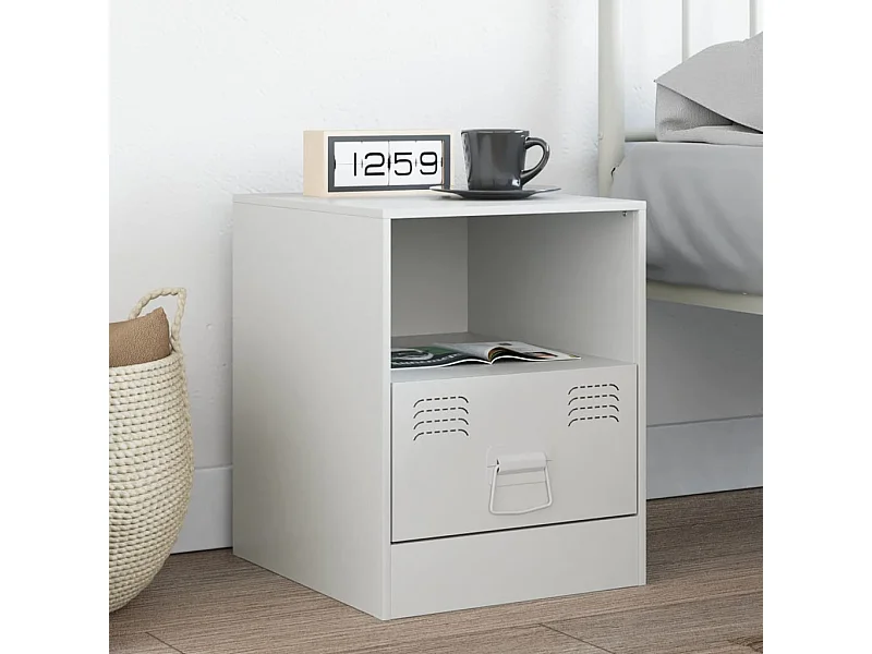 Table de chevet blanc 34,5x39x44 cm acier FR12128