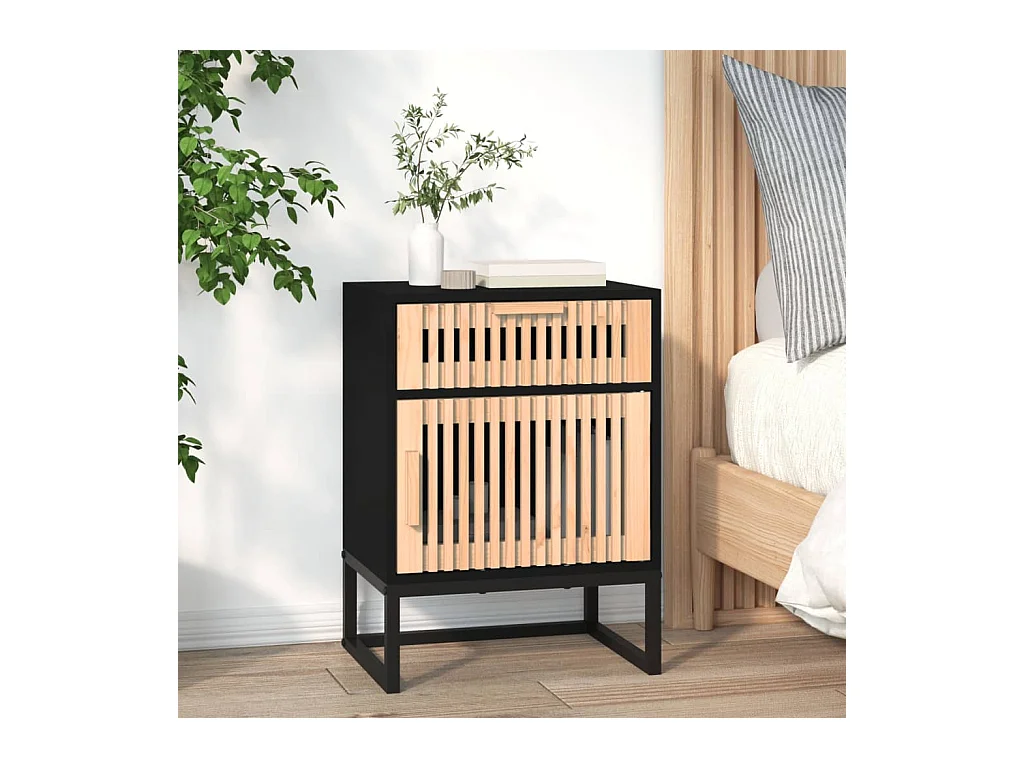 Table de chevet noir 40x30x55,5 cm bois d’ingénierie et fer FR83550