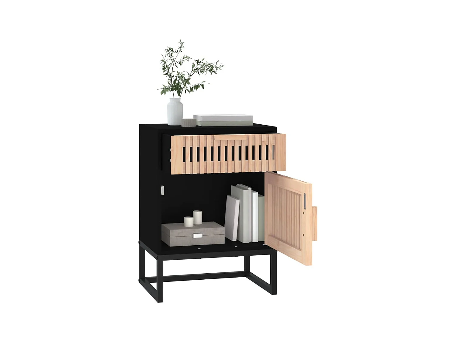 Nachtkastje 40x30x55,5 cm bewerkt hout en ijzer zwart BE739353