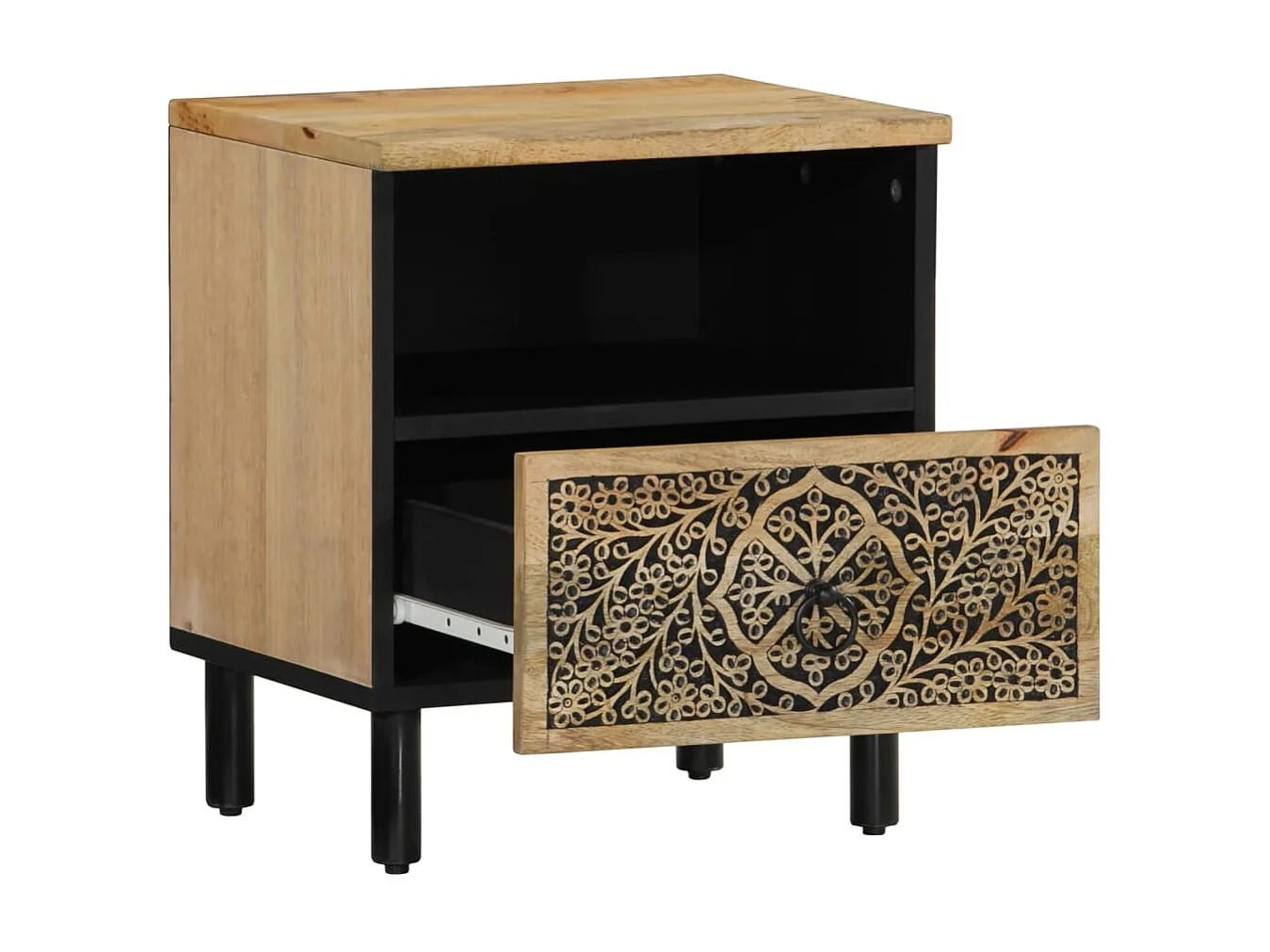 Mesita de noche de madera maciza de mango 40x33x46 cm ES660121