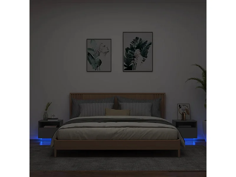 Mesas de cabeceira c/ luzes LED 2 pcs 40x39x37 cm preto PT222742