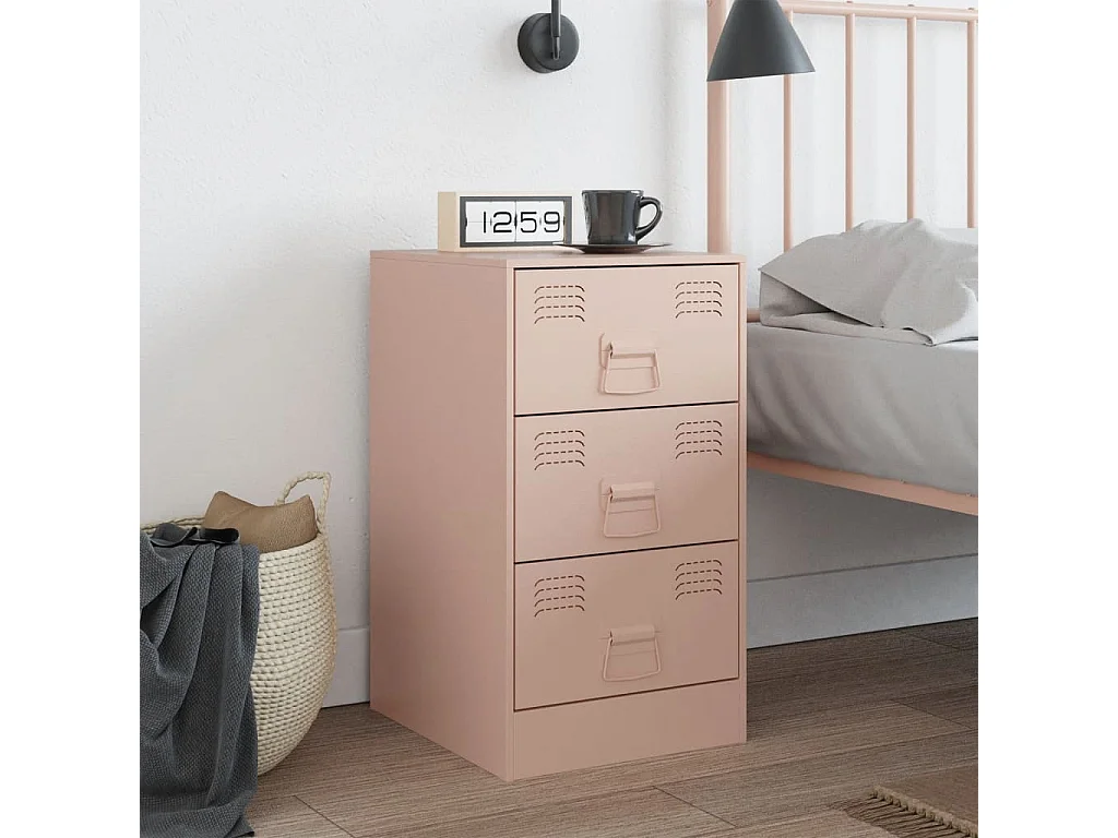 Table de chevet rose 34,5x39x62 cm acier FR46134