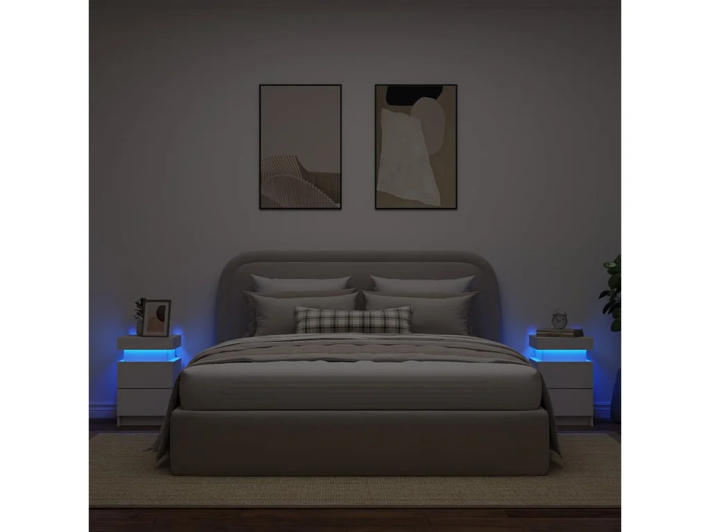 Lot de 2 Tables de chevet avec lumières LED blanc 35x39x55 cm FR85694
