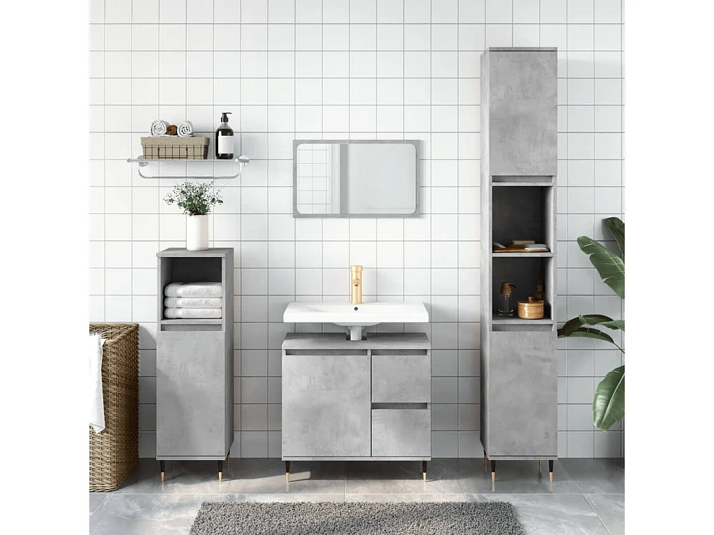 Armario de baño madera contrachapada gris hormigón 65x33x60 cm ES287685