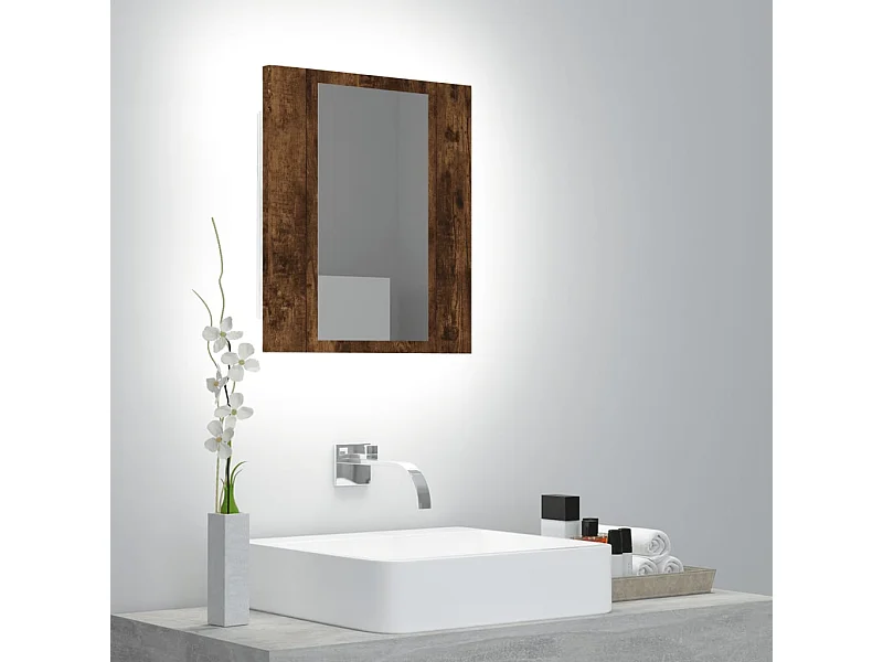 Armoire à miroir LED de salle de bain chêne fumé 40x12x45 cm FR39043