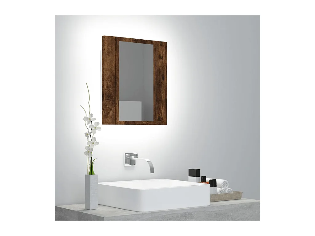 Armoire à miroir LED de salle de bain chêne fumé 40x12x45 cm FR39043
