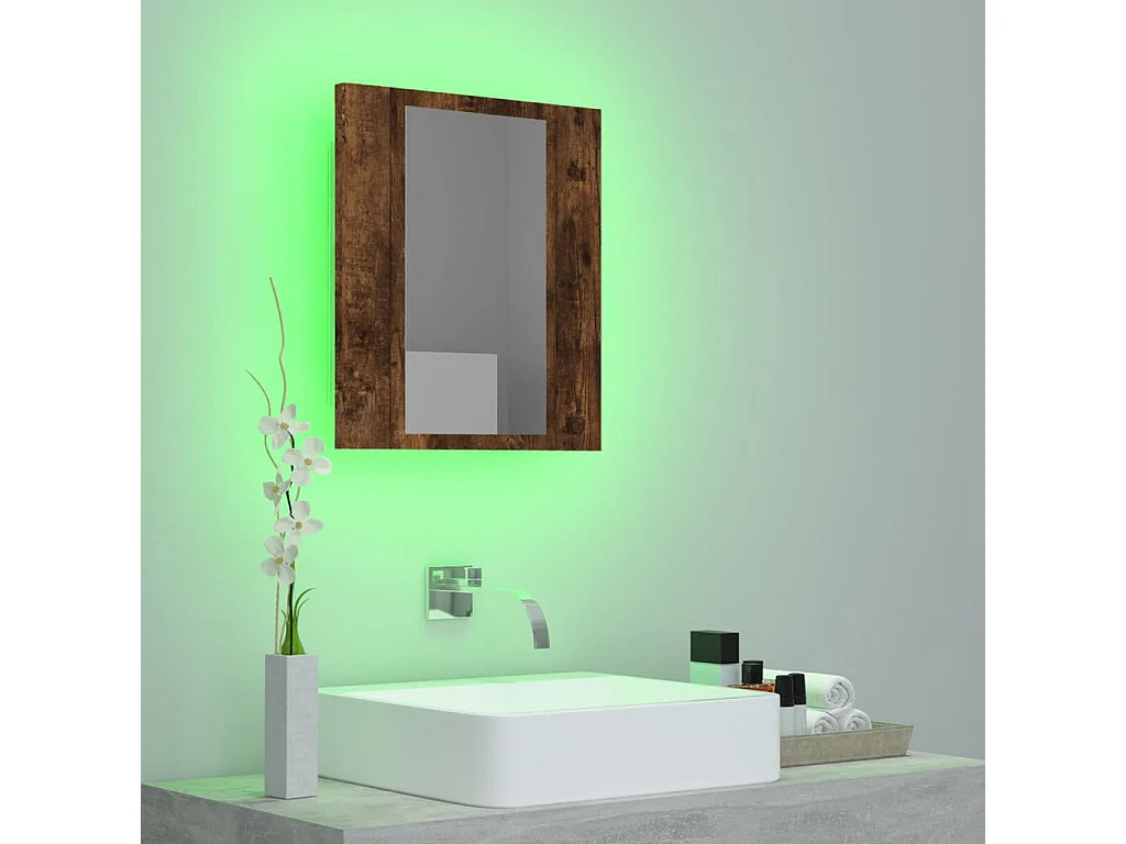 Armoire à miroir LED de salle de bain chêne fumé 40x12x45 cm FR39043