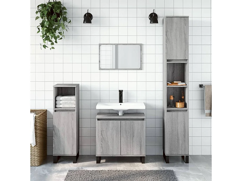 Badkamerkast 58x33x60 cm bewerkt hout grijs sonoma eikenkleurig BE480335