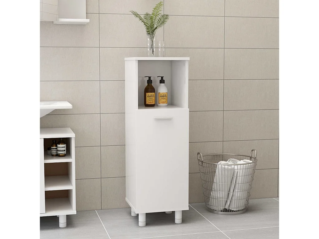 Armario de baño madera contrachapada blanco brillo 30x30x95 cm ES794121