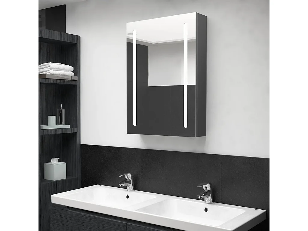 Armoire de salle de bain à miroir LED gris 50x13x70 cm FR77807