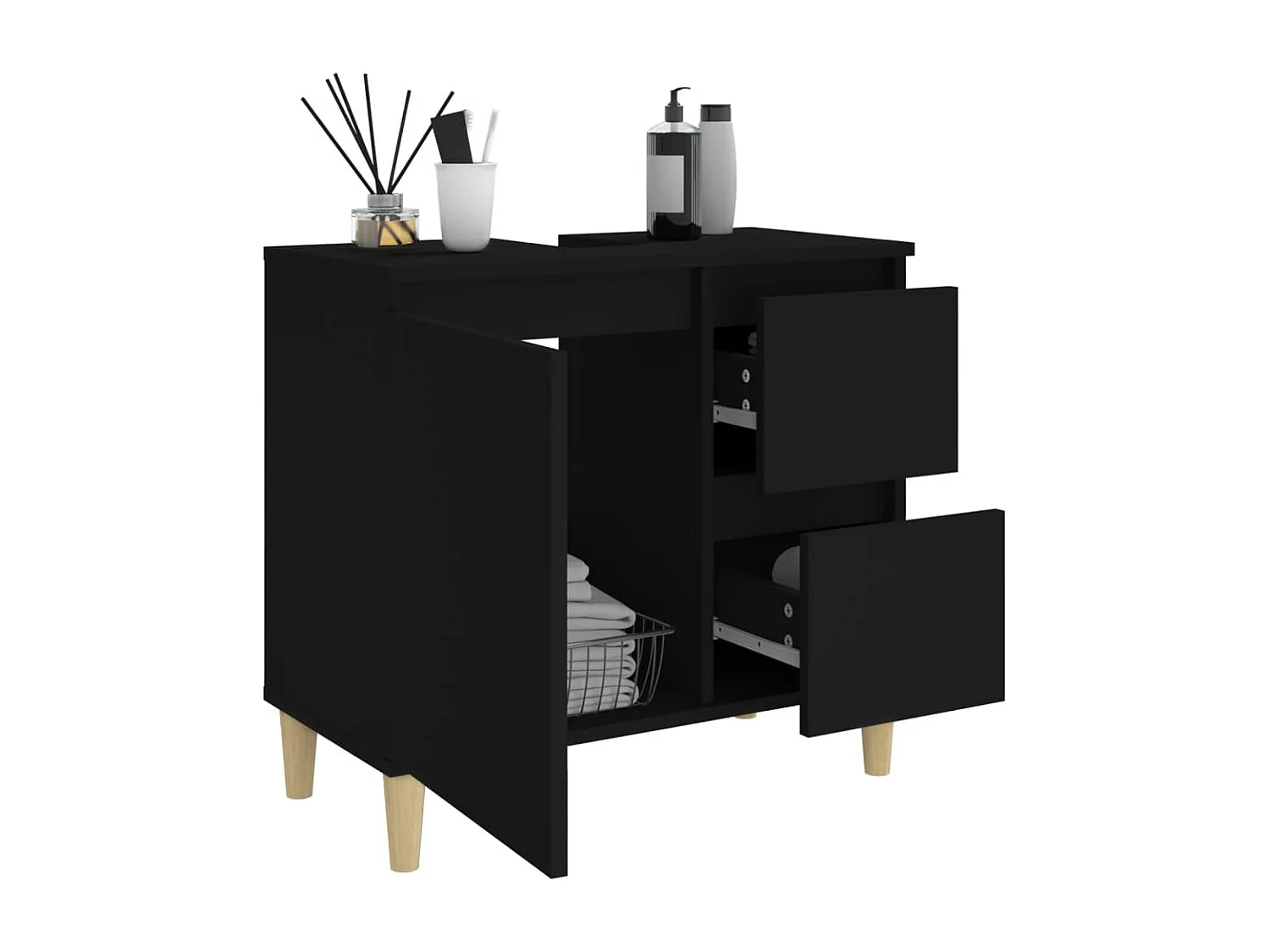 Armoire de salle de bain noir 65x33x60 cm bois d'ingénierie FR27437