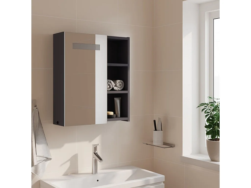 Armoire de salle de bain à miroir avec LED gris 45x13x52 cm FR23220