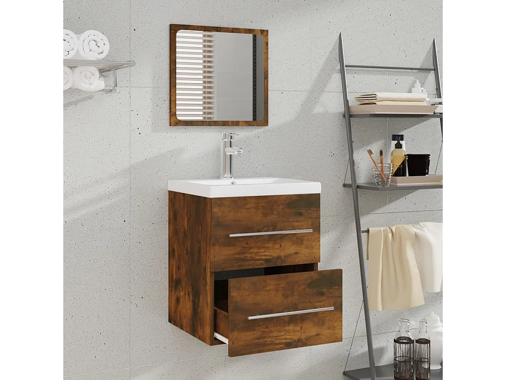 Armoire de salle de bain avec miroir Chêne fumé 41x38,5x48 cm FR83908