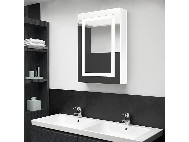 Armoire de salle de bain à miroir LED Blanc brillant 50x13x70cm FR15053