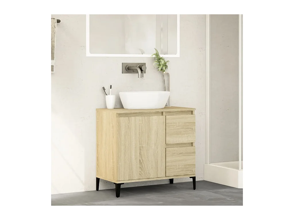 Armario de baño madera contrachapada roble Sonoma 65x33x60 cm ES676922