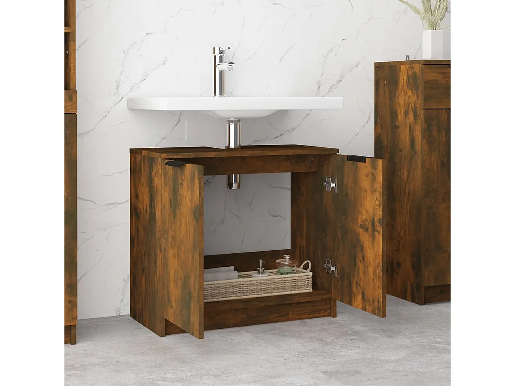 Armoire de bain Chêne fumé 64,5x33,5x59 cm Bois d'ingénierie FR20577