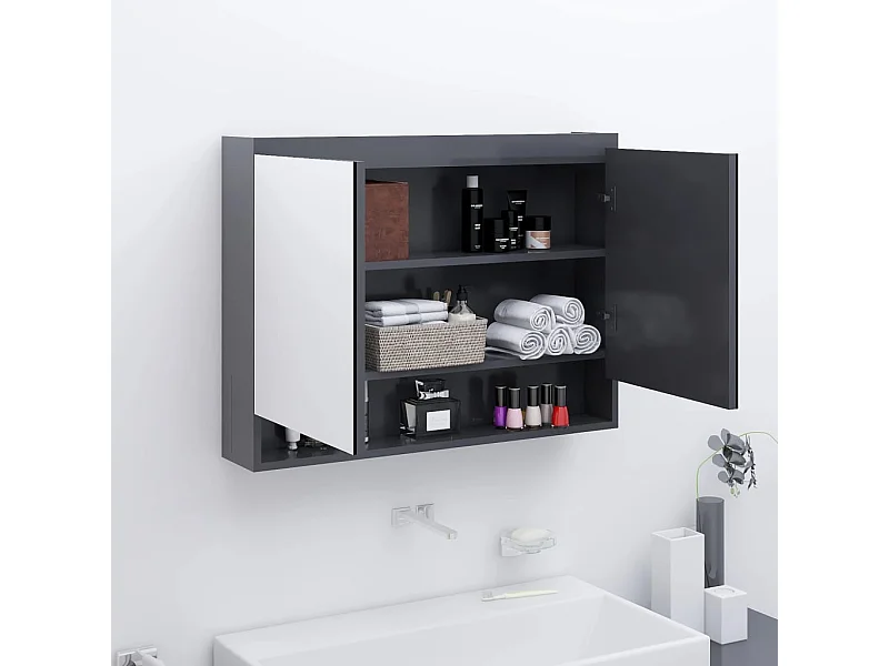 Armoire à miroir de salle de bain 80x15x60 cm MDF Gris FR52055