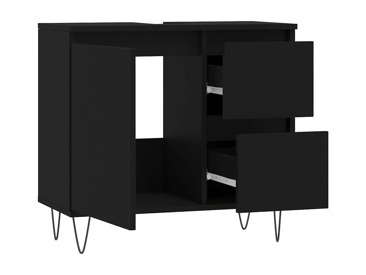 Armário de casa de banho 65x33x60cm derivados de madeira preto PT792806