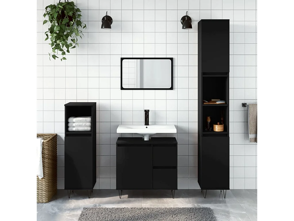 Armoire de salle de bain noir 65x33x60 cm bois d'ingénierie FR98570