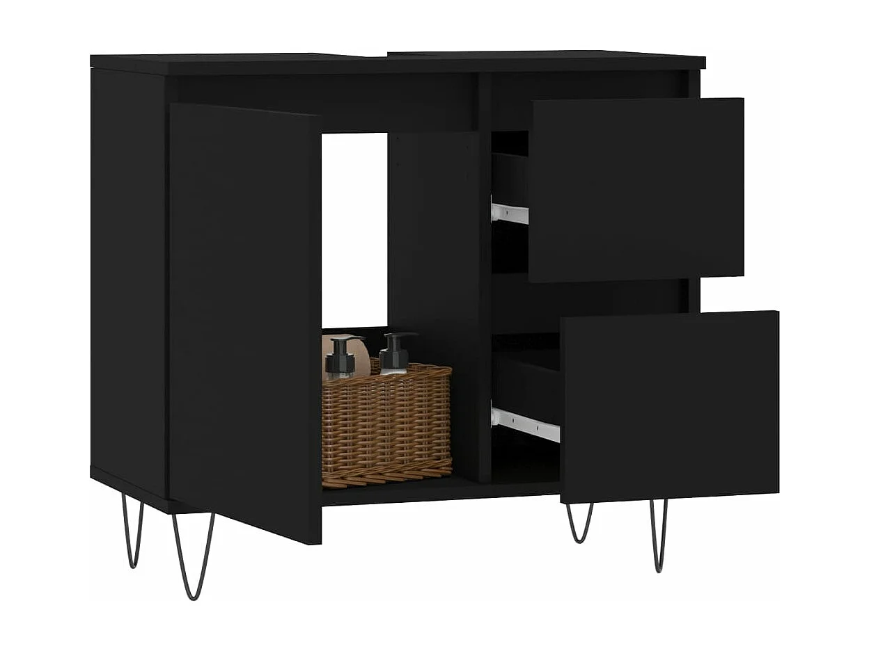 Armoire de salle de bain noir 65x33x60 cm bois d'ingénierie FR98570