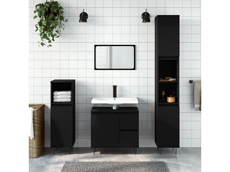 Armoire de salle de bain noir 65x33x60 cm bois d'ingénierie FR98570