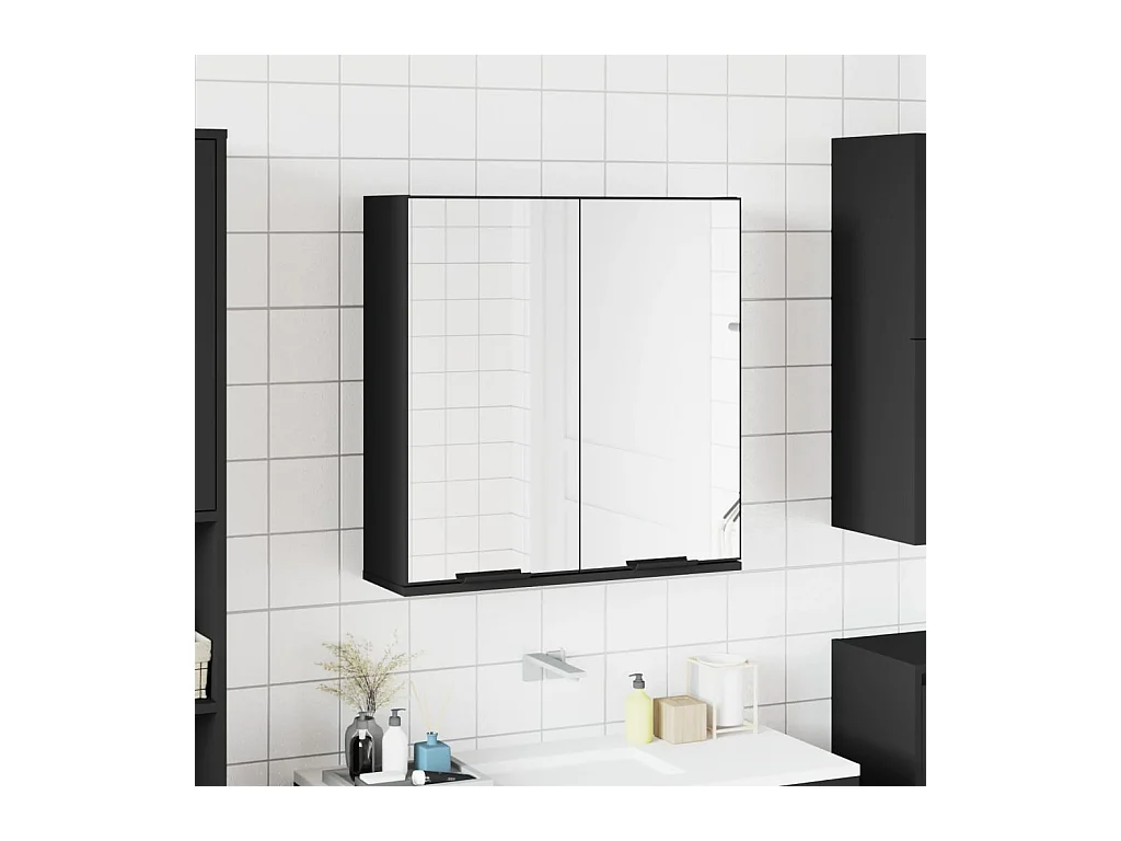 Armoire à miroir de salle de bain noir bois d’ingénierie FR58472