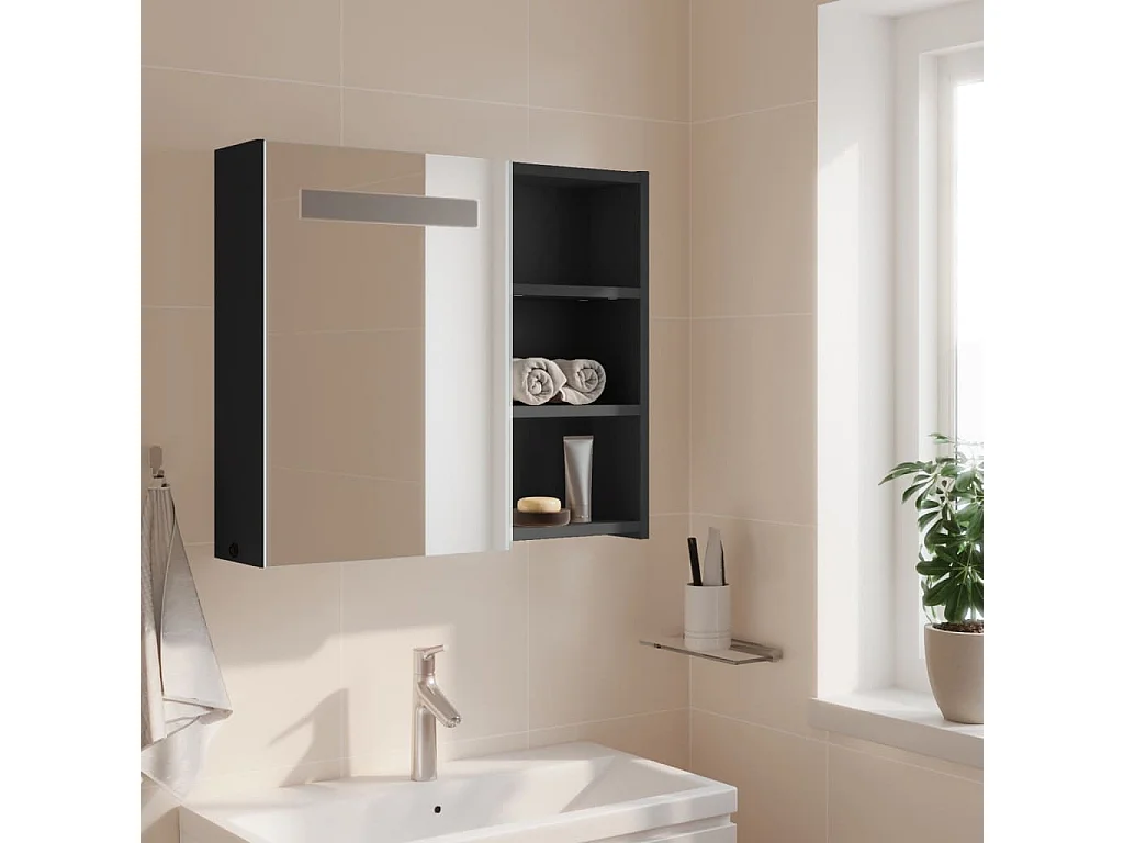 Armoire de salle de bain à miroir avec LED gris 60x13x52 cm FR64301