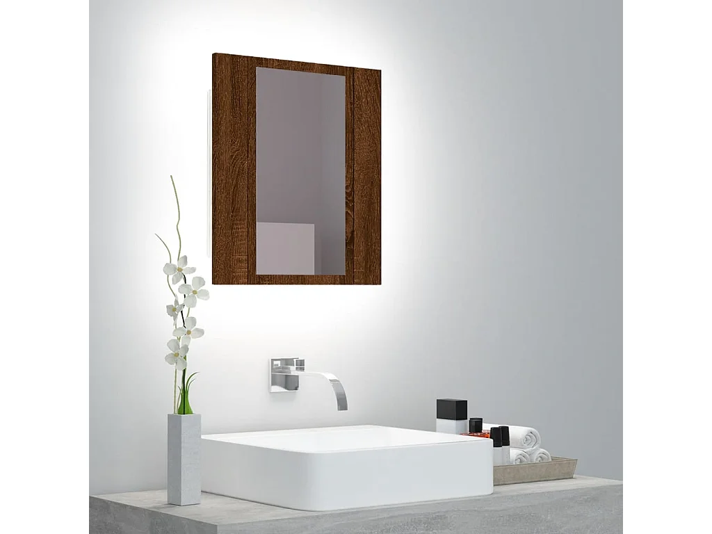 Armoire à miroir LED de salle de bain chêne marron 40x12x45 cm FR13511