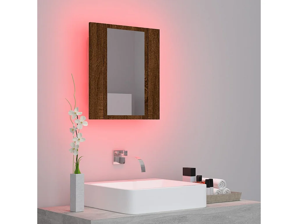 Armoire à miroir LED de salle de bain chêne marron 40x12x45 cm FR13511