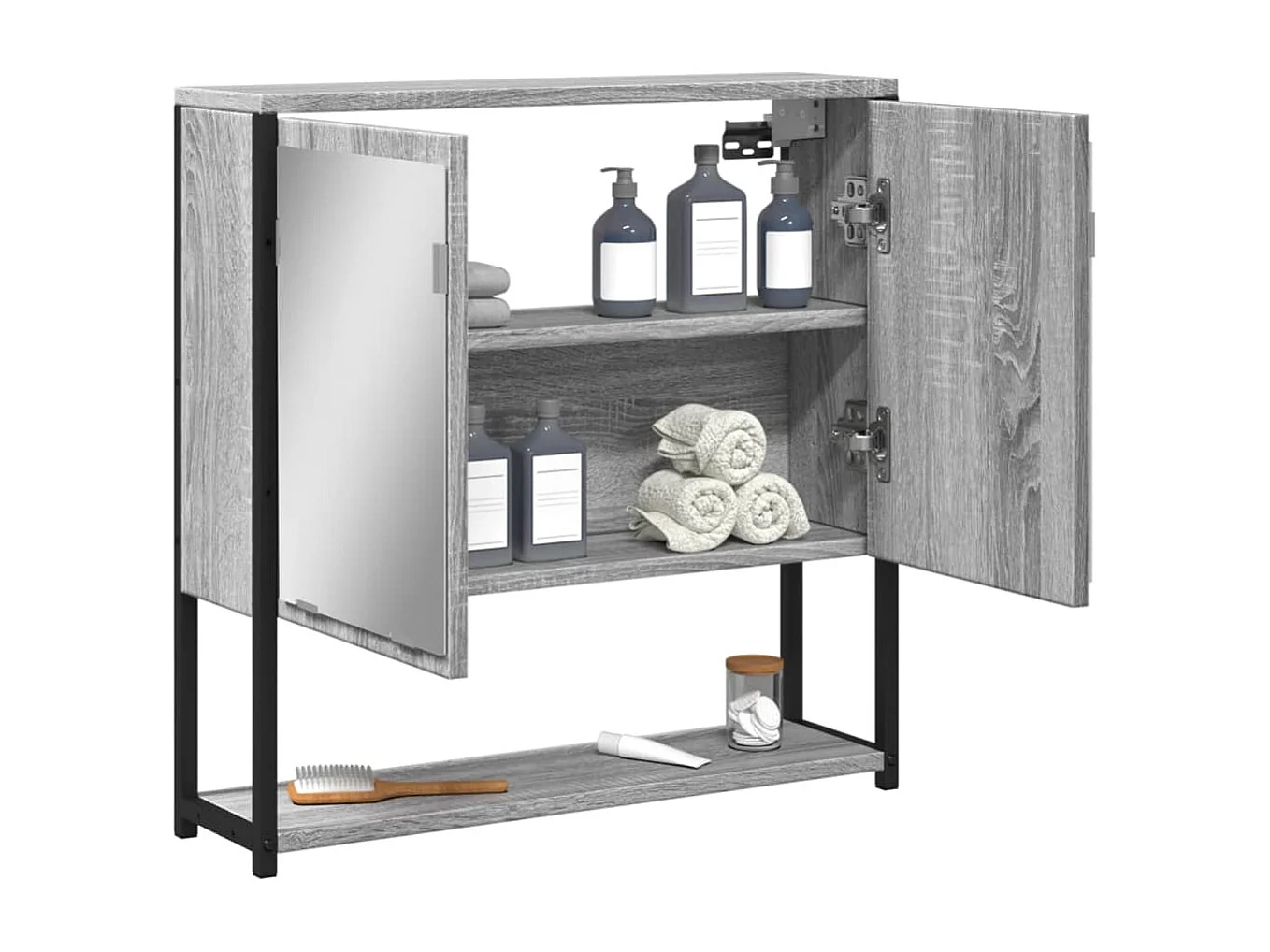 Armario con espejo de baño madera gris Sonoma 60x16x60 cm ES143103