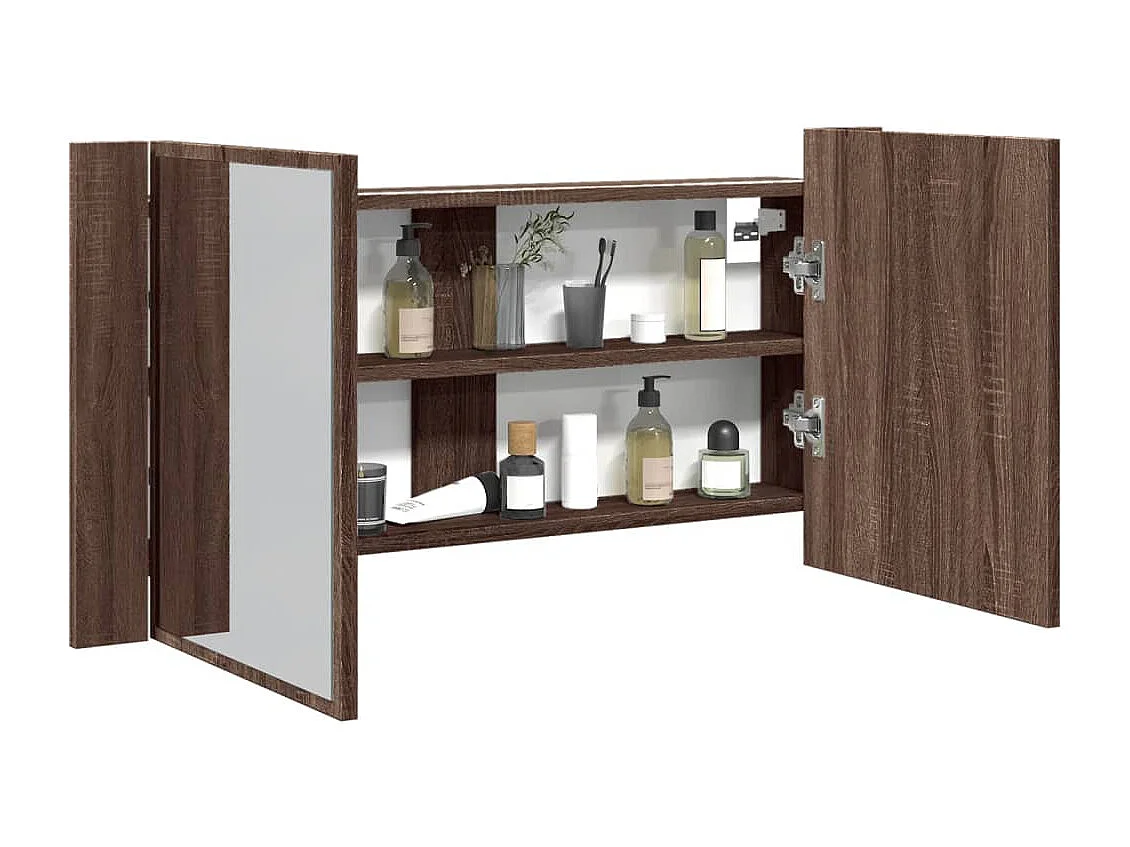 Armoire à miroir à LED de bain chêne marron 90x12x45 cm FR53397