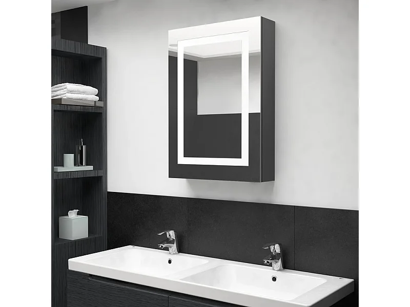 Armoire de salle de bain à miroir LED gris brillant 50x13x70 cm FR69887