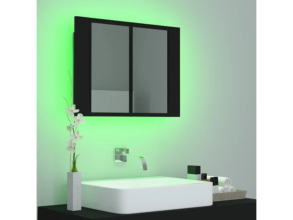 Armario espejo de baño con luz LED acrílico negro 60x12x45 cm ES684793
