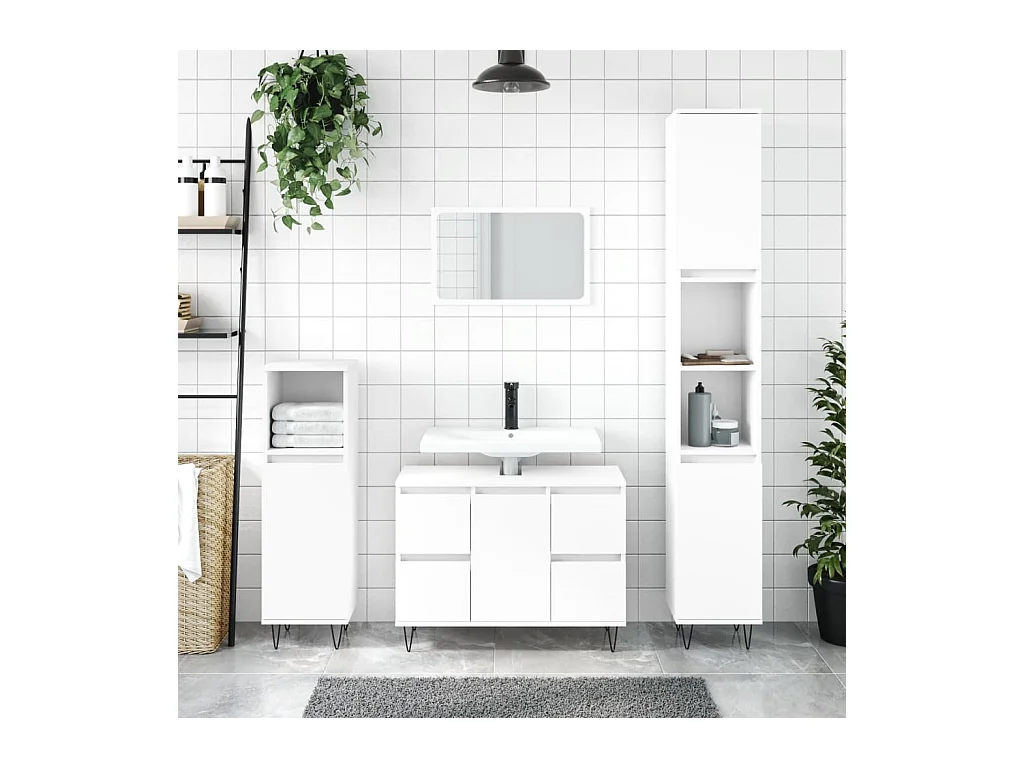 Armoire de salle de bain blanc 80x33x60 cm bois d'ingénierie FR99190